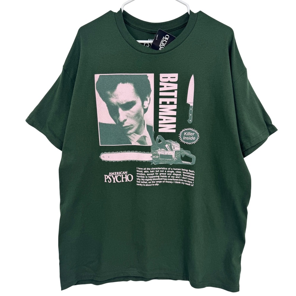American Psycho Patrick Bateman Graphic T-Shirt Mens Green Movie Tee NEW